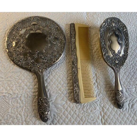 Vintage Vanity Silver Plated Hand mirror brush & comb set - Picture 8 of 16